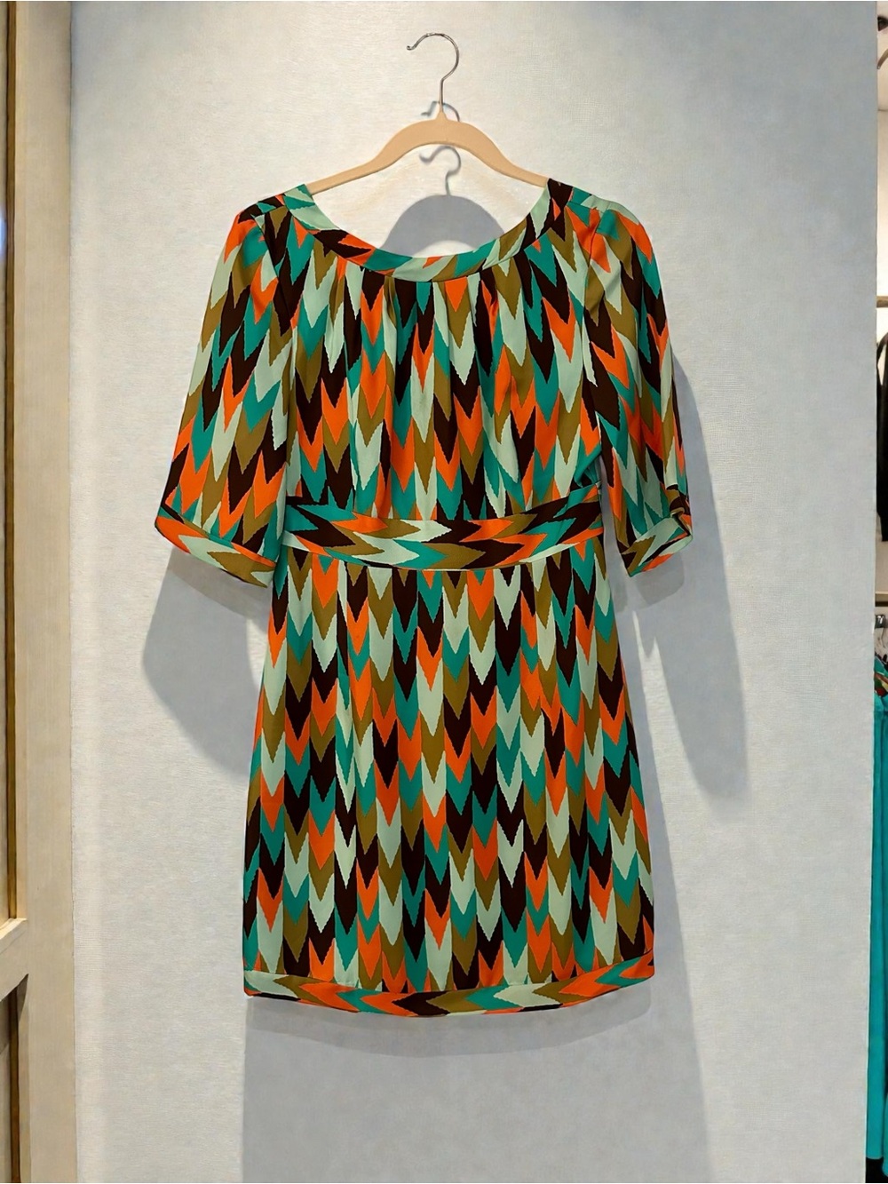 Milly Chevron Print Dress in Teal, Orange & Olive